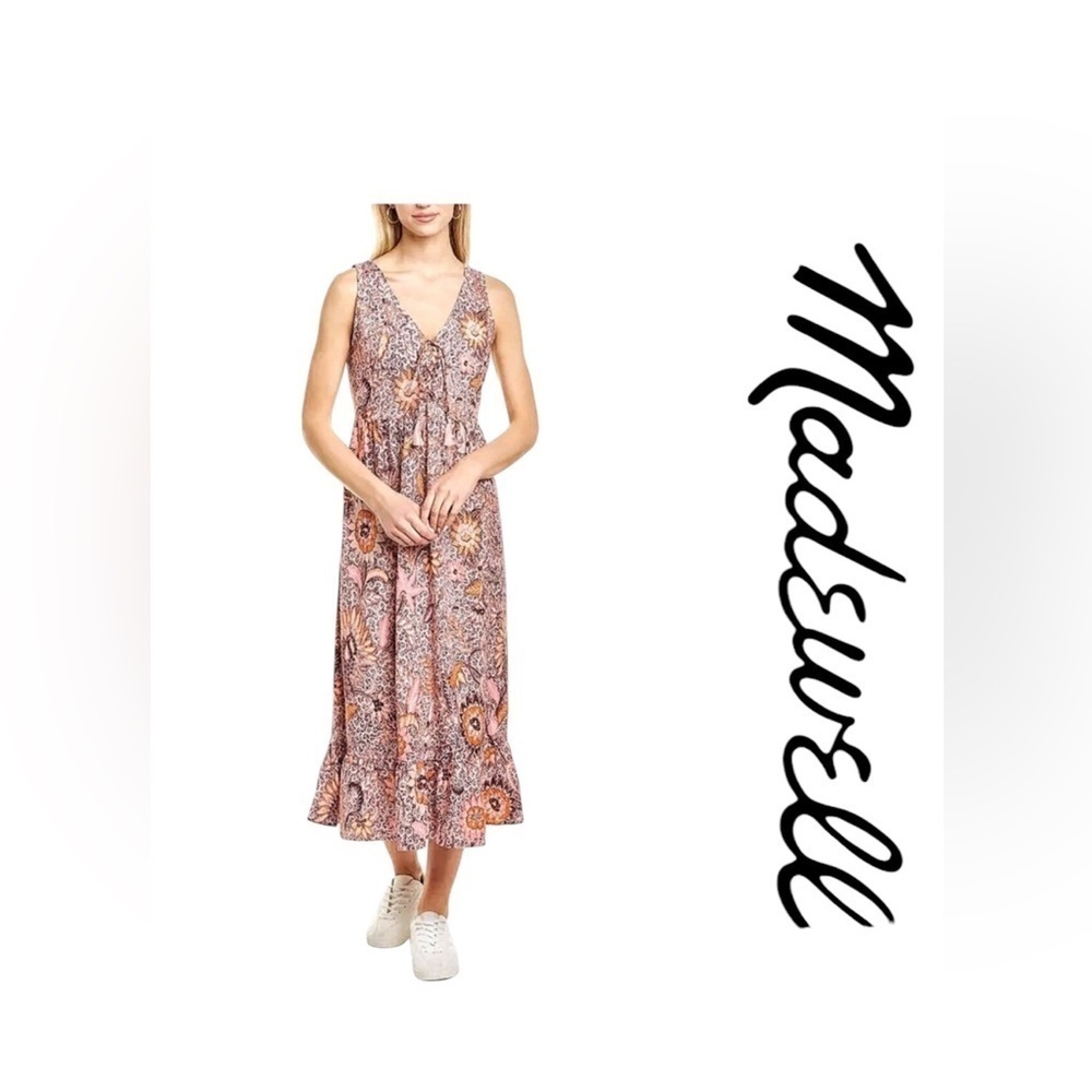 Madewell Floral Midi Dress Ruffle Hem Sleeveless Boho Size 6 Bali Bloom